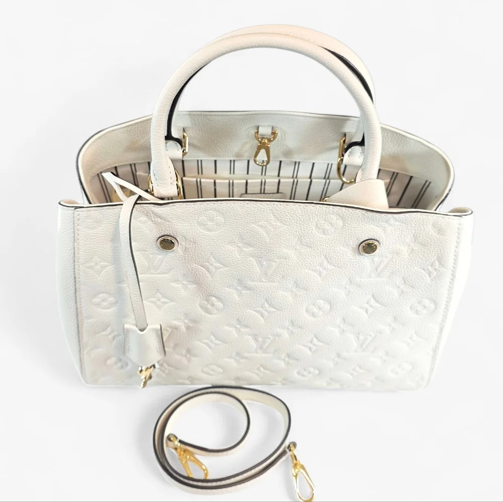 Louis Vuitton Montaigne MM Monogram Empreinte White Leather Satchel Shoulder Bag